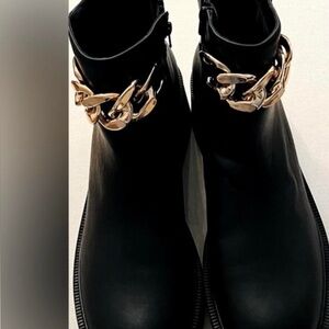 Elegant Black Bamboo Ankle Boots with Gold Chain extra cute and edgy